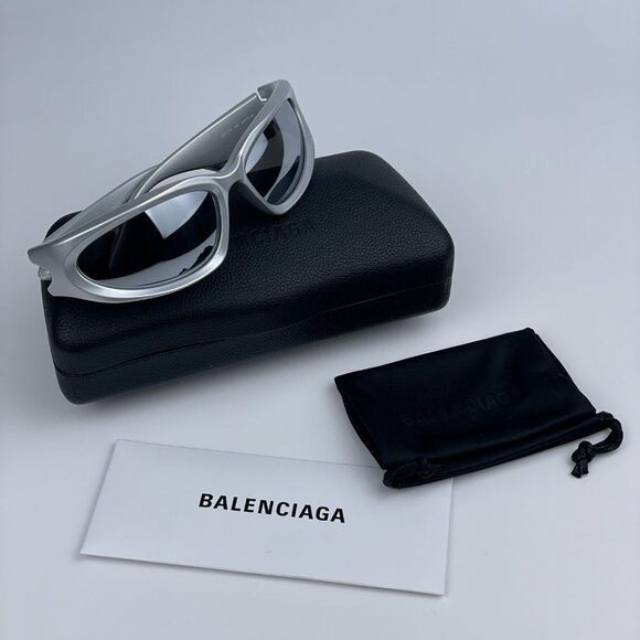 NEW Balenciaga BB0157S 004 Silver Grey Wraparound Extreme Unisex Sunglasses - Picture 9 of 12